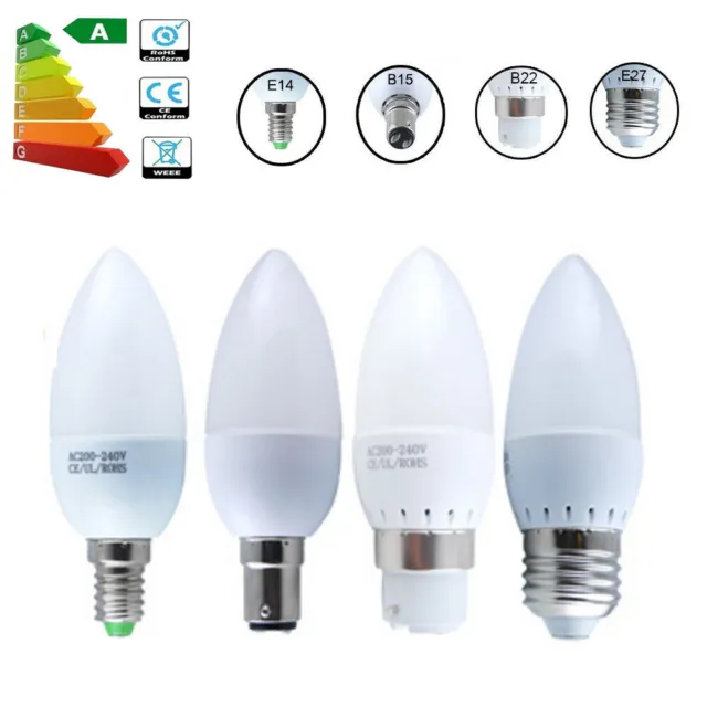 10x 3W 5W E27 E14 B22 B15 LED Candle Bulbs Energy Saving Warm Cool White Light