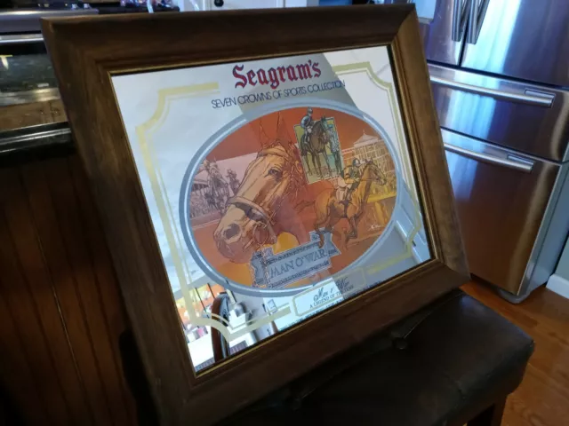 Seagrams 7 Crowns Man O War Whiskey Bar Mirror Sign Horse Racing Rare Vintage