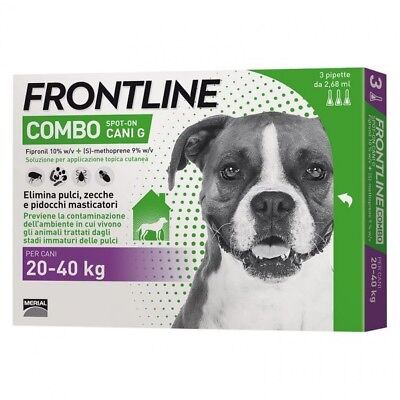 Frontline Combo Cane 20 - 40 Kg 3 Pipette Antiparassitario Per Cani Antipulci .
