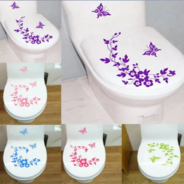 Flower Toilet Seat Wall Sticker Bathroom Decoration Decals Decor Butterfly BDZY