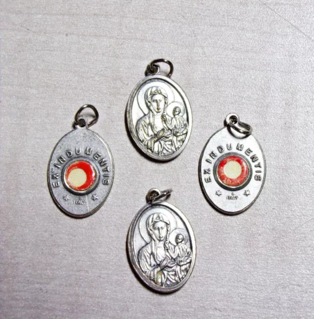 Our Lady of Czestochowa Silver Tone Medal with 3rd Class Relic, Lot of 4, 1 Inch