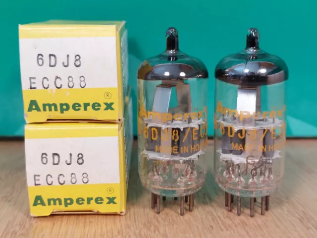 Closely Matched Pair of Amperex 6DJ8 ECC88 NOS NIB 1970 Holland Vacuum Tubes