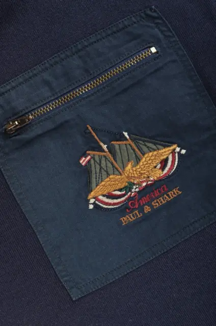 Men's Vintage Paul & Shark V Neck Jumper Navy Wool/Acryl Size M P-P 23.5" VGC