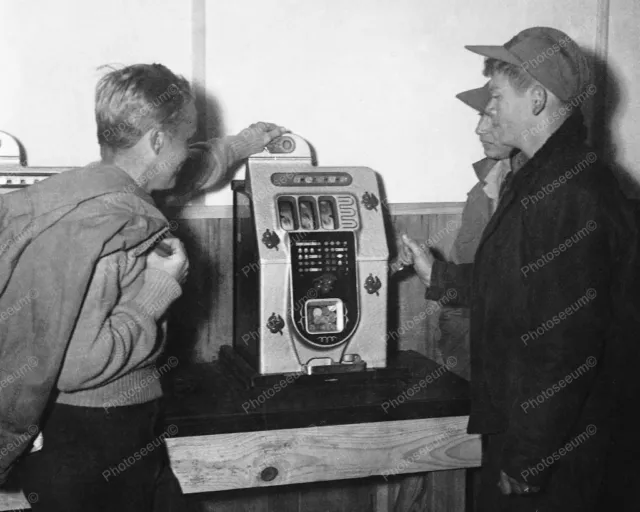 Boys Playing Mills Black Cherry Slot 1945 Classic 8 by 10 Reprint Photograph