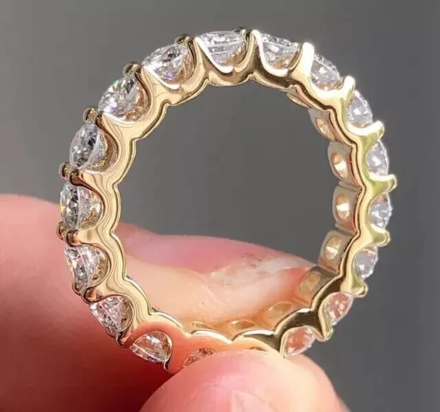 3Ct Round Real Moissanite Full Eternity Wedding Band Ring Solid 10k Yellow Gold