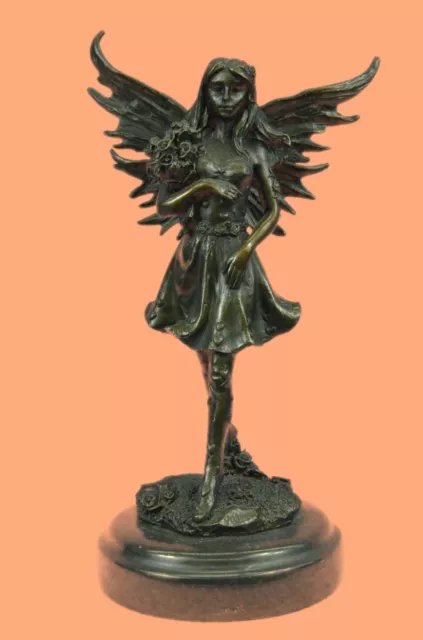 Bronze Sculpture, Hand Made Statue Original Art Deco Cherub Fairy Butterfly Ange