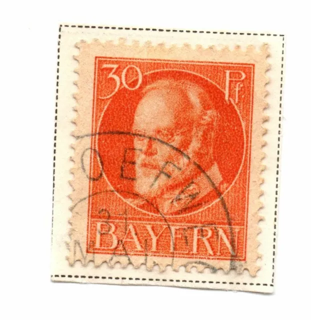 Bavaria 1914 -1920 King Ludwig III 30pfg Orange Used Stamp Lightly Hinged SC 104