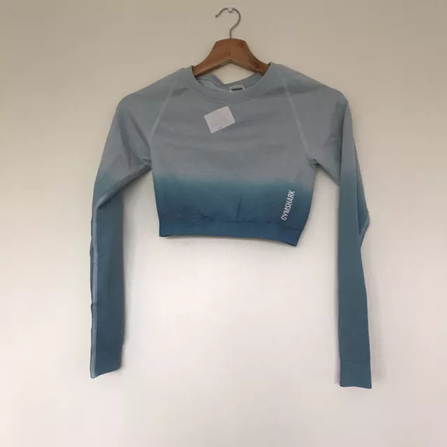 GYMSHARK OMBRE SEAMLESS Crop Top DEEP TEAL/ICE BLUE Size Small £22.00 -  PicClick UK