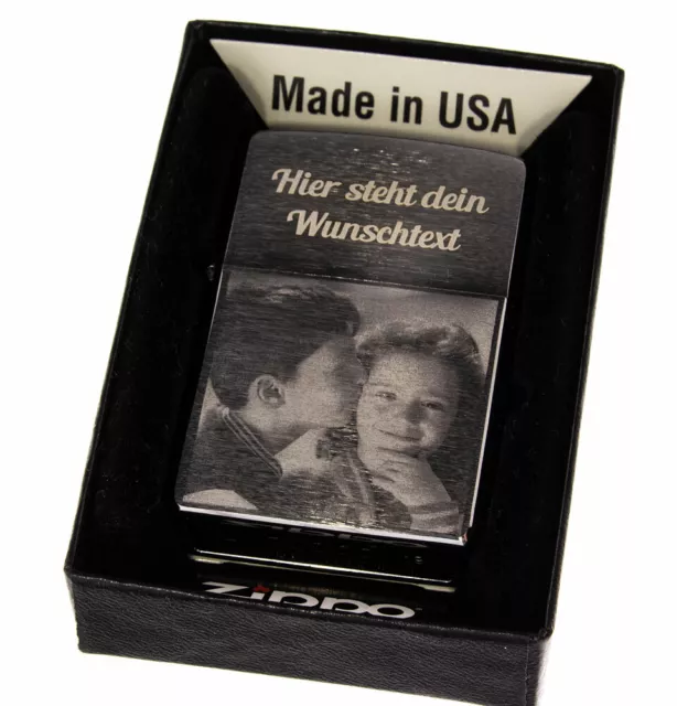 Zippo Feuerzeug Chrome brushed gebürstet Wunschgravur Fotogravur Diamantgravur