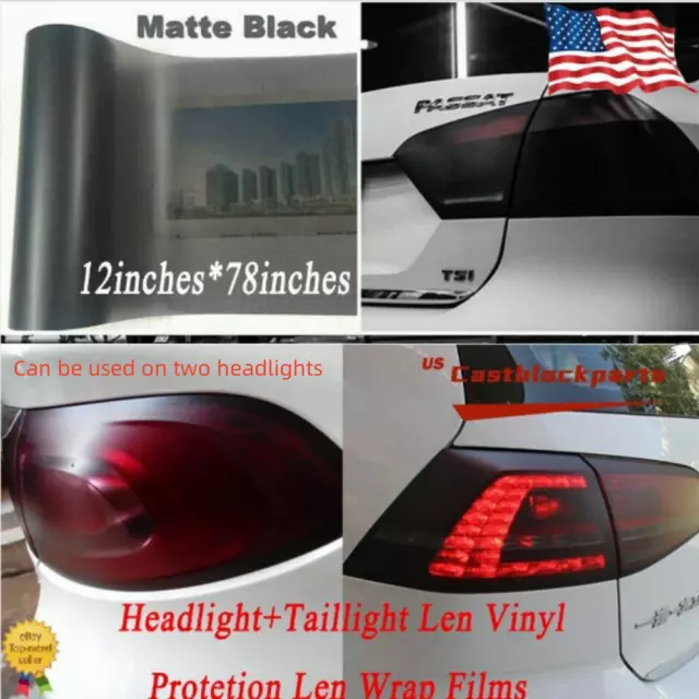 Fit Headlight+tail+fog light 12"x78" Matte Black Smoke Tint Film Lens Vinyl Wrap