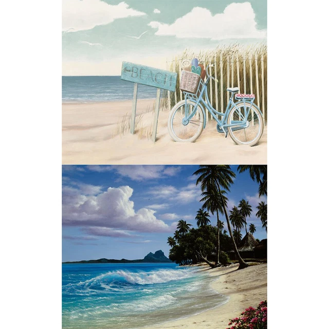 DIY Hand Painted Paint By Numbers Oil Canvas Pictures Seaside Scenery Kit Craft