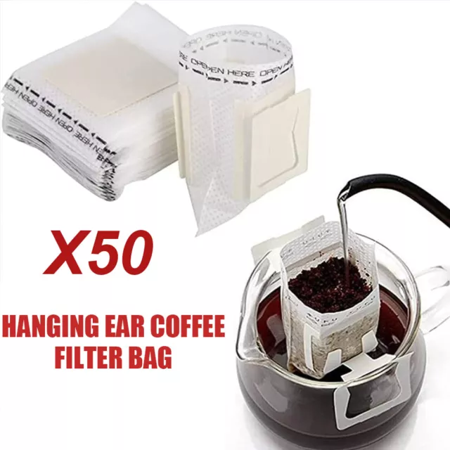 50Pcs Coffee Filter Bags Portable Hanging Ear Style Coffee Filters Disposable