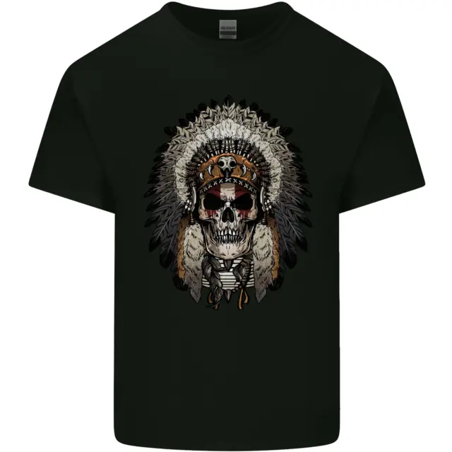 Native American Indian Skull Headdress Mens Cotton T-Shirt Tee Top