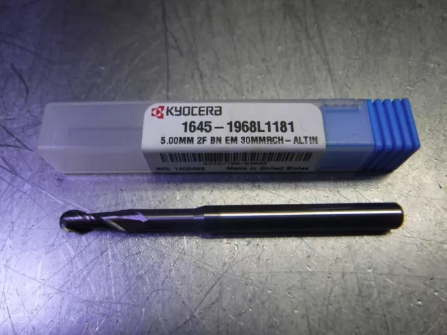 Kyocera 5mm 2 Flute Carbide Ballnose Endmill 6mm Shank 1645-1968L1181 (LOC3384)