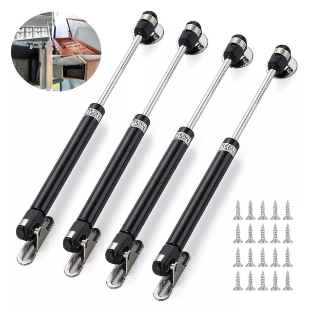 4Pcs 150N Gas Strut Support Cabinet Cupboard Door Hinges Lid Stay 265mm Black