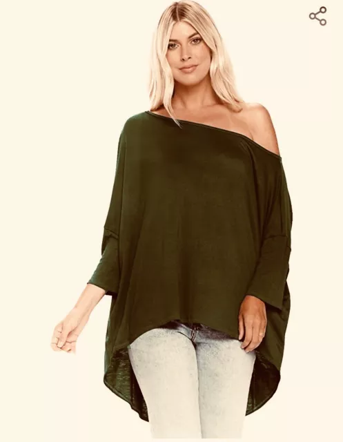 Isaac Liev Women Sz 2XL Tunic Top 3/4 Batwing Dolman Sleeve Off Shoulder Loose