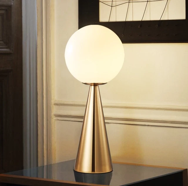 Lampe De Chevet Rétro – Abat-jour Verre, Pied Céramique, Structure Laiton, Blanc