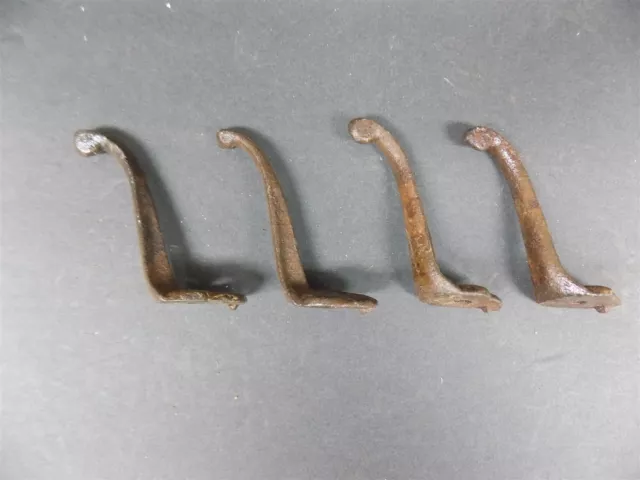 4 Old Single Coat Hooks School Farmhouse Vintage Cast Iron Coat Hooks 2" UNUSUAL