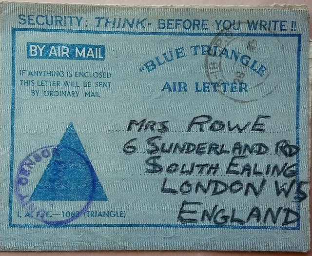 INDIA 1945 BLUE Triangle Security Air Letter With S - 18 F.p.o ...