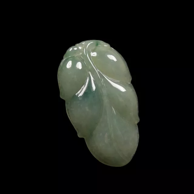 Certified Grade A 100% Natural Green Jadeite Jade Pendant Hand-Carved Leaf Z3279 2