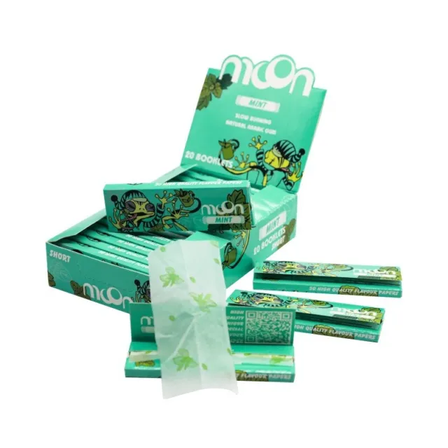 20 Pack MOON Mint Flavor Rolling Papers Short Size 70 mm Full Box Tobacco Paper