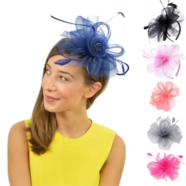 Ladies Flower Feathers Alice Head band Fascinator Clip Wedding Races Royal Ascot