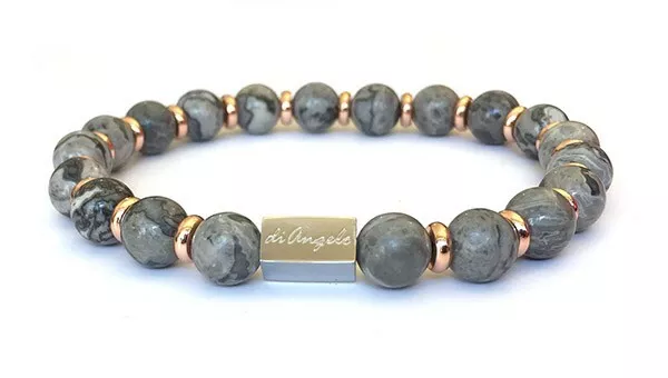 Bracciale Grey Jasper 8 mm & copper spacers