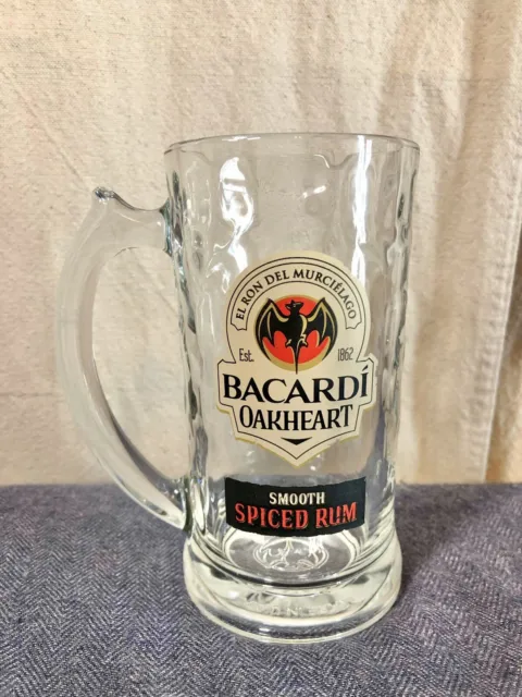 Bacardi Oakheart Smooth Spiced Rum Stein Mug Beer Dimpled Heavy Glass 6” Tall