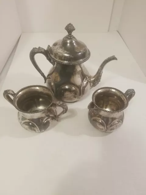 New Amsterdam Silver Co Quadruple Plate Tea Pot Creamer & Sugar  LM