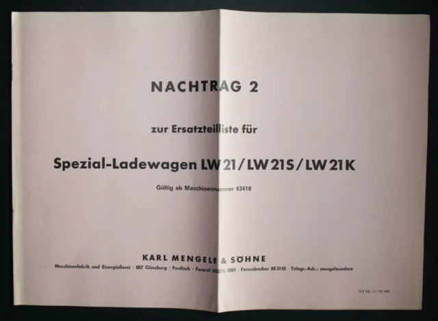 Alte Ersatzteilliste:Nachtrag 2 - Spezial-Ladewagen LW 21S/LW 21K / Karl Mengele