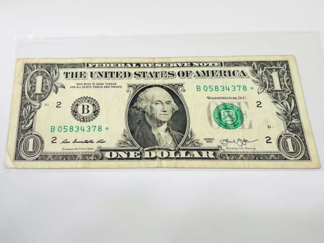 2013 B Series One Dollar Duplicate Serial Print Star Note NY $1 Washington Print