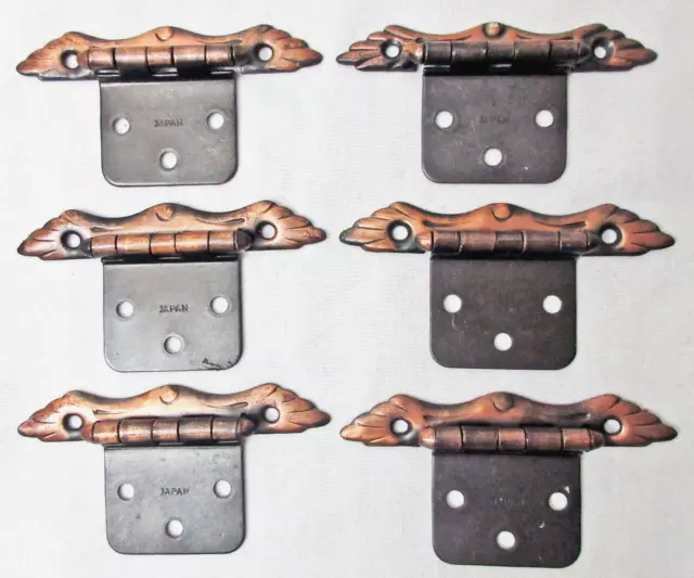 Salvage Vintage 6 Cabinet Furniture Door Hinges Copper Finish Metal 3.25" Japan