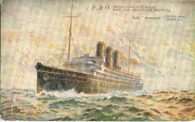 1920s official postcard P & O ocean liner SS NARKUNDA India-China-Australia