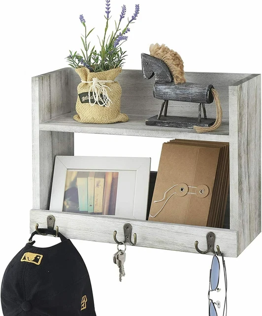 2-Tier Rustic Bathroom Wood Shelf Wall Mounted for Bathroom Towel Storage Rack