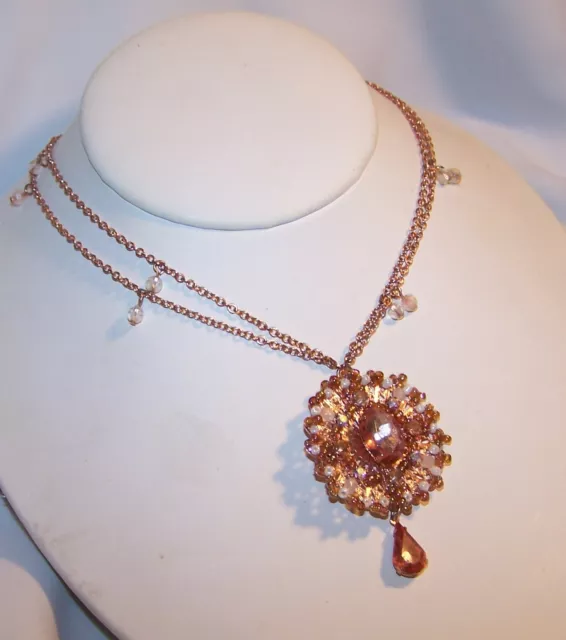 Vintage AVON HS Necklace-Rose Gold Colored Rhinestones Faux Crystal-Signed