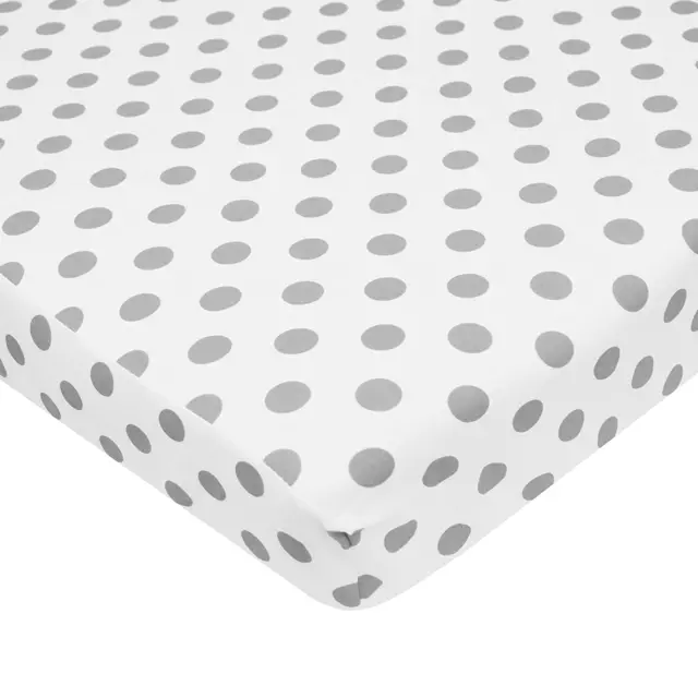 100% Natural Cotton Percale Fitted Portable/Mini Crib Sheet, White with Gray Dot
