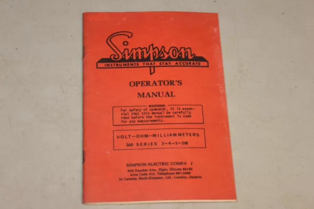 Simpson Operator's Manual 260 Series 3,4,5,5M Model Volt OHM Milliameters