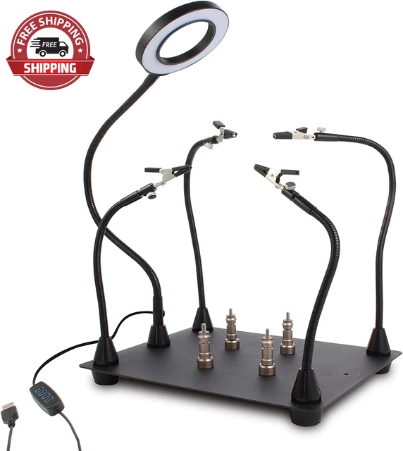 FEITA Helping Hands Soldering Clamp Station, 3X LED Magnifying Glass Lamp with M