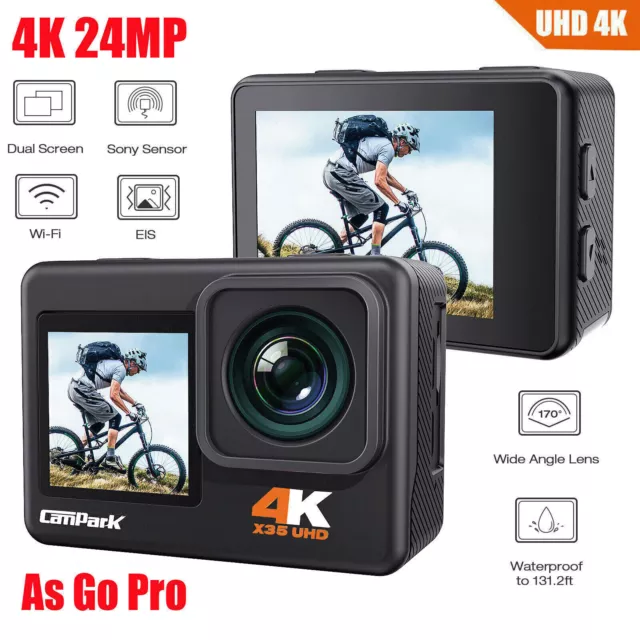 4K 24MP Action Camera Dual Screen Sport Cam WiFi EIS Underwater IP66 As Go Pro