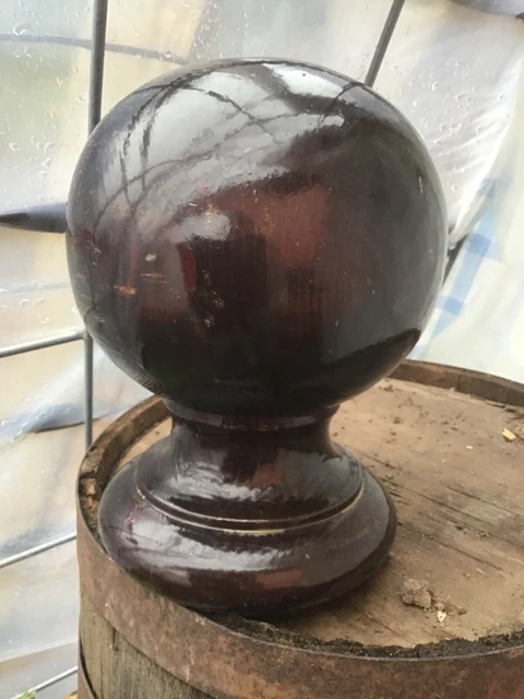 1970s CLASSIC COLONIAL BALL SOLID MAHOGANY STAIN WOOD NEWEL POST FINIAL~5.5 x 7”