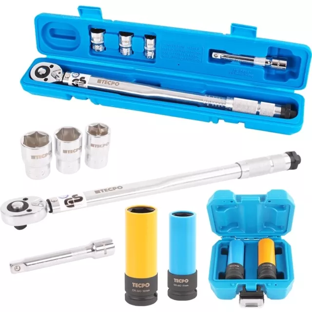 TECPO DREHMOMENTSCHLÜSSEL 1/2 ZOLL 40-210 NM + 17mm 19mm STECKSCHLÜSSEL NUSS-SET