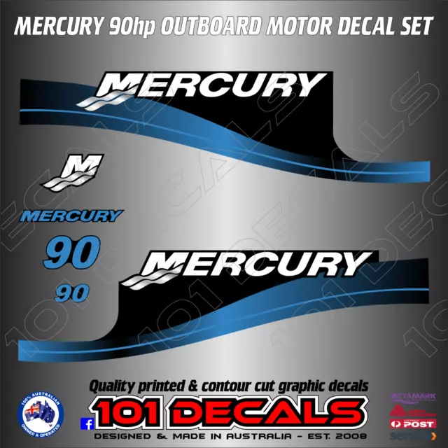 Decal sticker set for MERCURY 90hp marine outboard motor engine cowling - blue