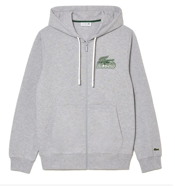 Lacoste Hoodie Mens Grey Full Zip Track Jacket With Logo - Size S