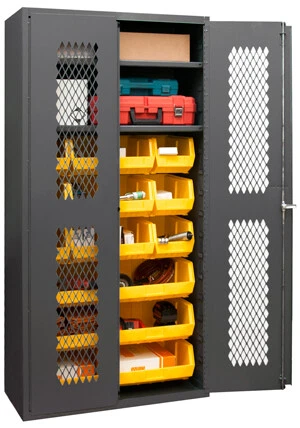 Durham EMDC-361872-18B-2S-95, 2 Shelf Ventilated Cabinet w/ 18 Bins, 36"x18"x72"