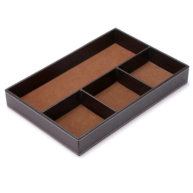 4 Slots Desk Drawer Organizer, Pu Leather Drawer Storage Organizer Divider3143