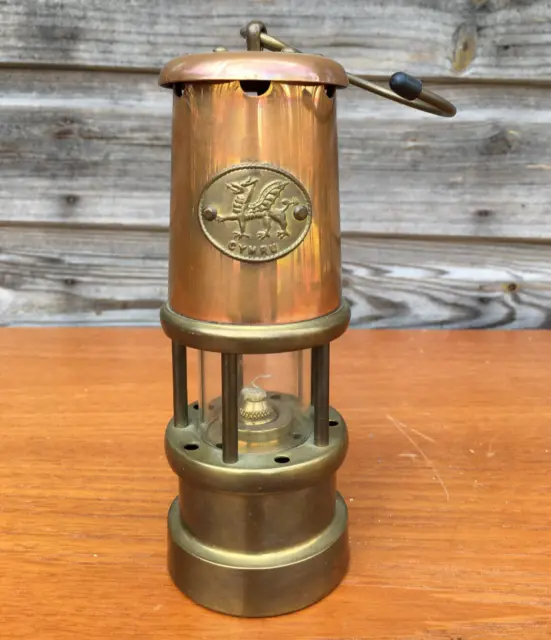 Vintage Antique Style WELSH CYMRU Copper & Brass Small Miners Davy Lamp Lantern
