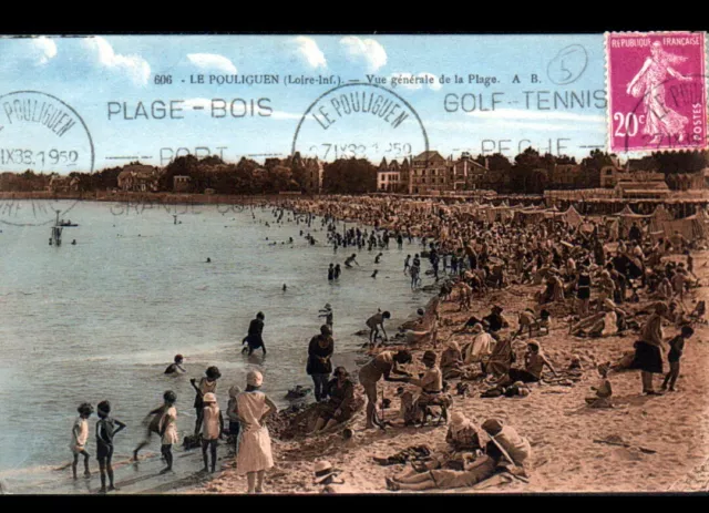 LE POULIGUEN (44) VILLAS & PLAGE animée en 1933