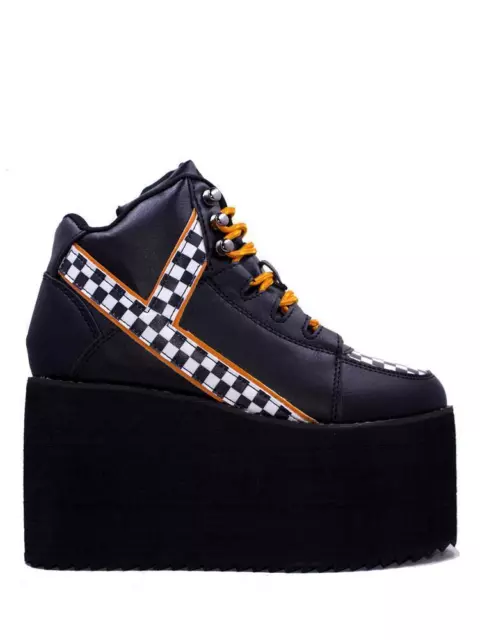 YRU Qozmo Checker Bianco e Nero Punk Emo Gotico Rocker Adulti Donna Plateau Shoe