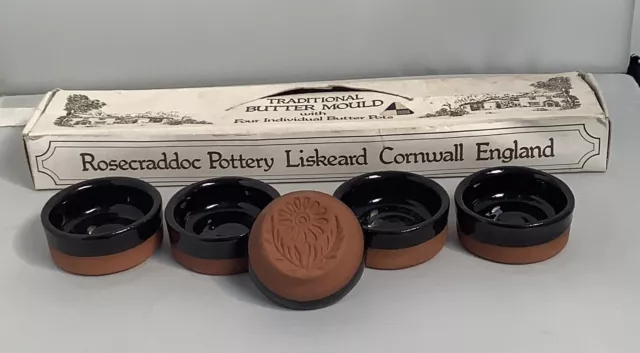 Rosecraddoc Pottery Cornwall Traditional Butter Mould and Pots Boxed
