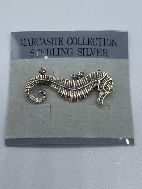 Vintage 925 Sterling Silver Marcasite Collection Elegant Seahorse Brooch